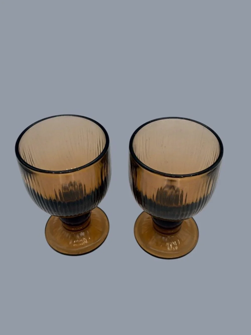 Pfaltzgraff Gourmet Heavy Brown Glass Stemmed Goblets VTG USA HTF Smoked Glass